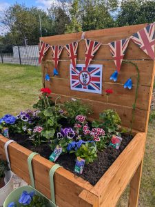 Residents at Astley View Care Home express their creativity by painting pebbles for a commemorative VE Day garden planter.
