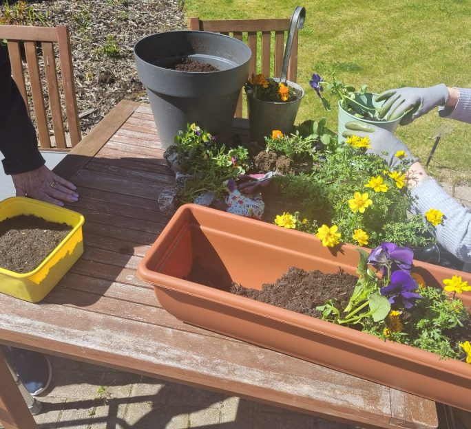 Residents enjoy ‘Potting Party’ in the garden at Astley View Care Home